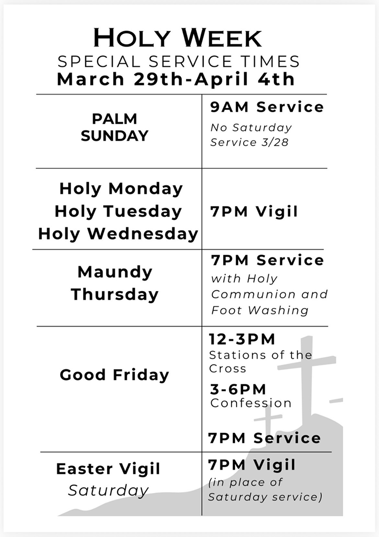 Holy Week worship schedule