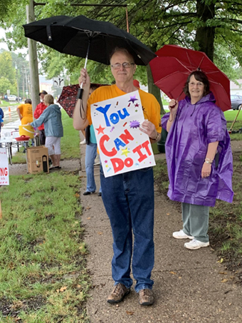 church members helping at marathon event